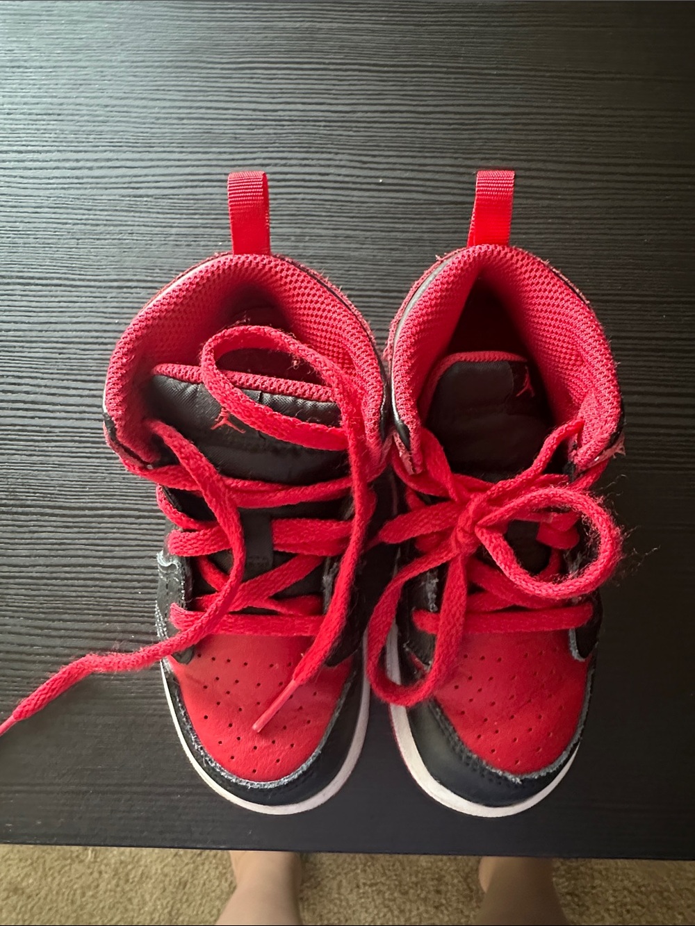 Jordan Kids Red and Black High-Top Sneakers size 9C
